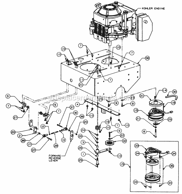 Engine Deck Assembly Diagram and Parts List for 4815F 556C465M100 Cub Cadet Lawn Mower